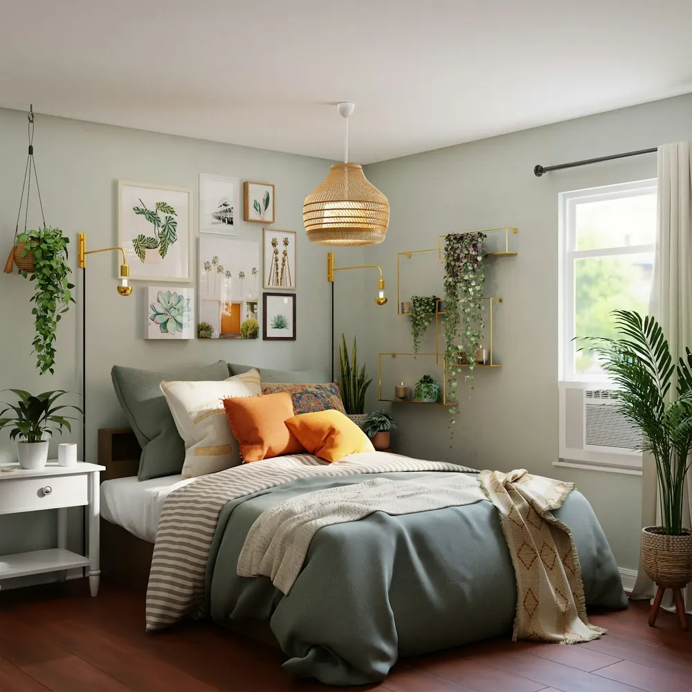Cozy rental bedroom with neatly made bed